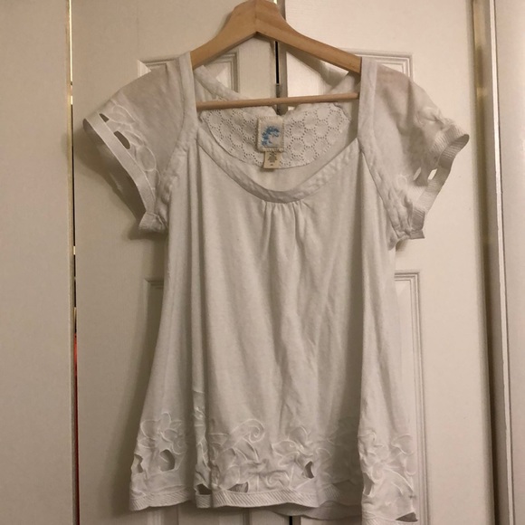 Anthropologie White Cutout TShirt Top Medium - Picture 1 of 3
